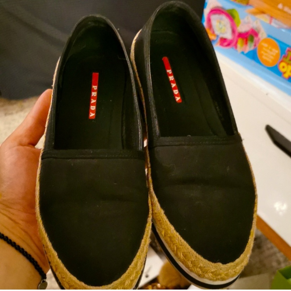 Prada Black and Tan Moccasins